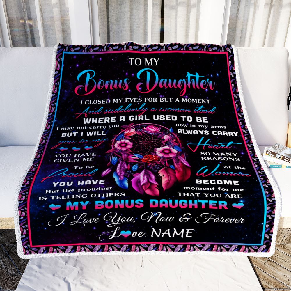Personalized To My Bonus Daughter Gifts From Stepmother Blanket Dream Catcher Birthday Gifts For Stepdaughter Graduation Christmas Customized Fleece Blanket | siriusteestore