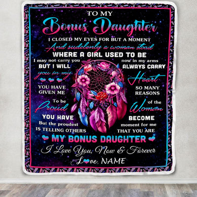 Personalized To My Bonus Daughter Gifts From Stepmother Blanket Dream Catcher Birthday Gifts For Stepdaughter Graduation Christmas Customized Fleece Blanket | siriusteestore