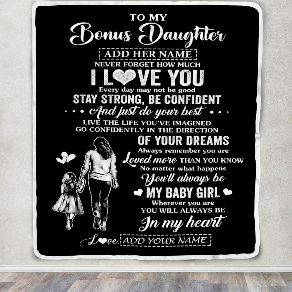 Personalized To My Bonus Daughter Gifts From Stepmother Blanket Never Forget How Much I Love You Stepdaughter Birthday Graduation Christmas Fleece Blanket | siriusteestore