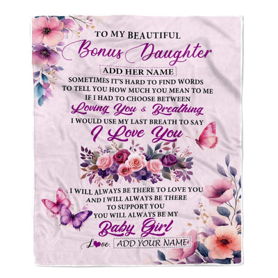 Personalized To My Bonus Daughter Gifts From Stepmother Blanket Purple Floral Loving You Birthday Gifts For Stepdaughter Christmas Custom Fleece Blanket Shirt & Hoodie | siriusteestore