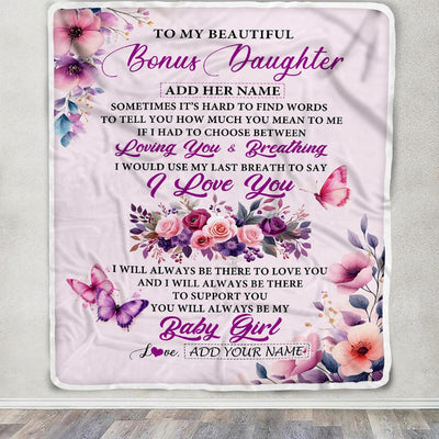 Personalized To My Bonus Daughter Gifts From Stepmother Blanket Purple Floral Loving You Birthday Gifts For Stepdaughter Christmas Custom Fleece Blanket Shirt & Hoodie | siriusteestore