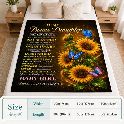 Personalized To My Bonus Daughter Gifts From Stepmother Blanket Sunflower Butterfly Inspirational Birthday Gift For Stepdaughter Christmas Fleece Blanket | siriusteestore