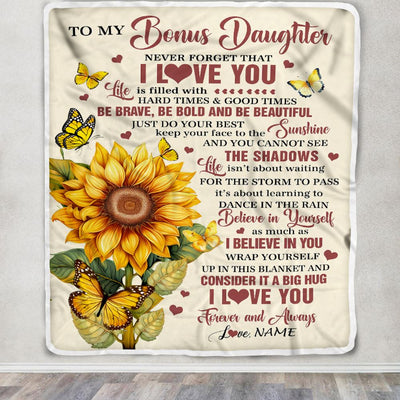 Personalized To My Bonus Daughter Gifts From Stepmother Blanket Sunflower I Love You Birthday Gifts For Stepdaughter Graduation Christmas Customized Fleece Blanket | siriusteestore