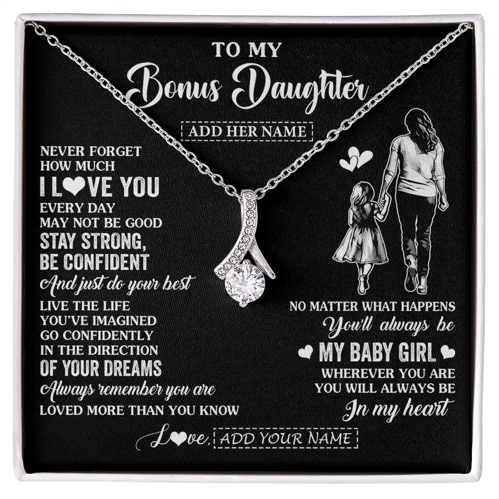Alluring Beauty Necklace 14K White Gold Finish | 1 | Personalized To My Bonus Daughter Gifts From Stepmother Necklace Never Forget How Much I Love You Stepdaughter Birthday Christmas Custom Gift Box Message Card | https://siriusteestore.