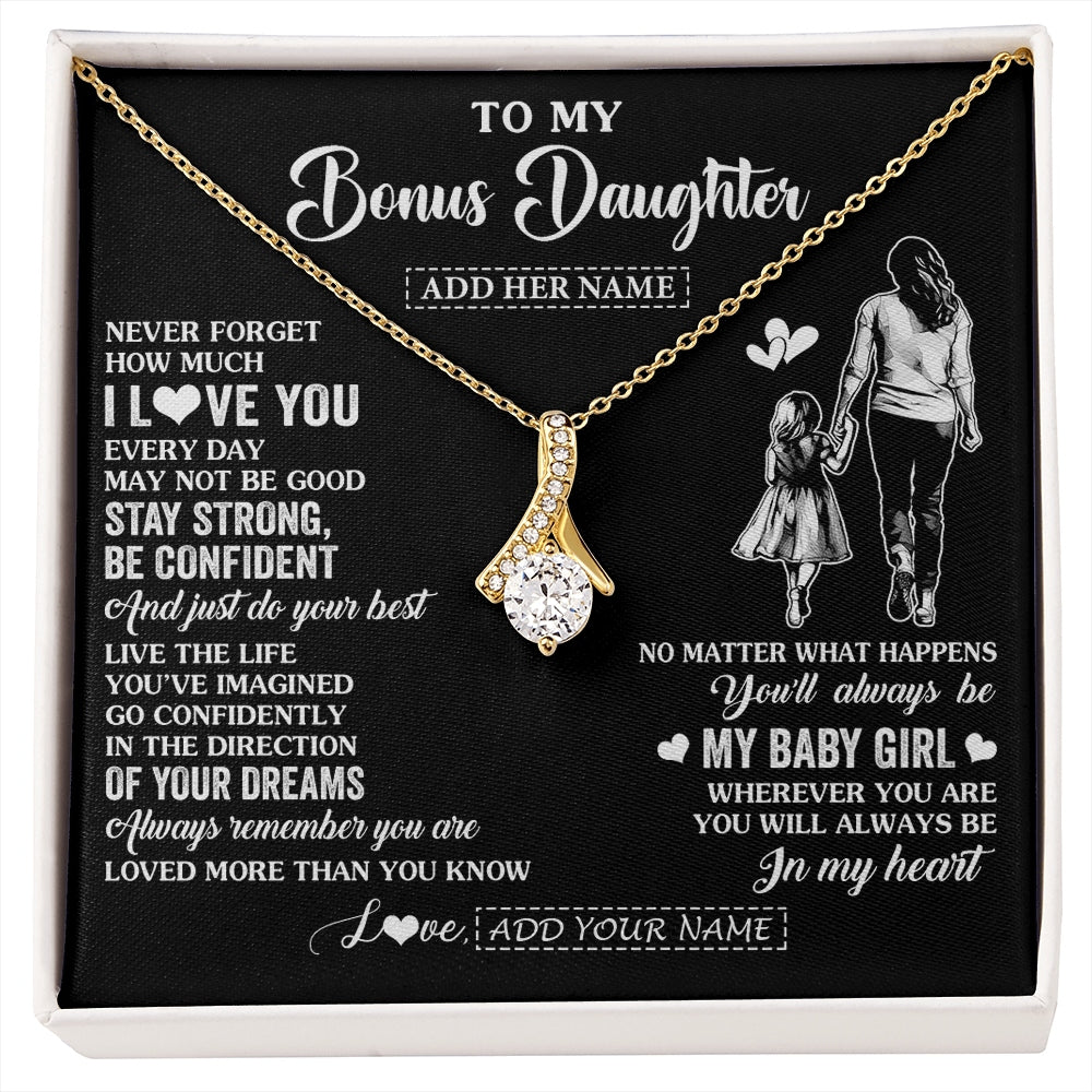 Alluring Beauty Necklace 18K Yellow Gold Finish | 1 | Personalized To My Bonus Daughter Gifts From Stepmother Necklace Never Forget How Much I Love You Stepdaughter Birthday Christmas Custom Gift Box Message Card | https://siriusteestore.