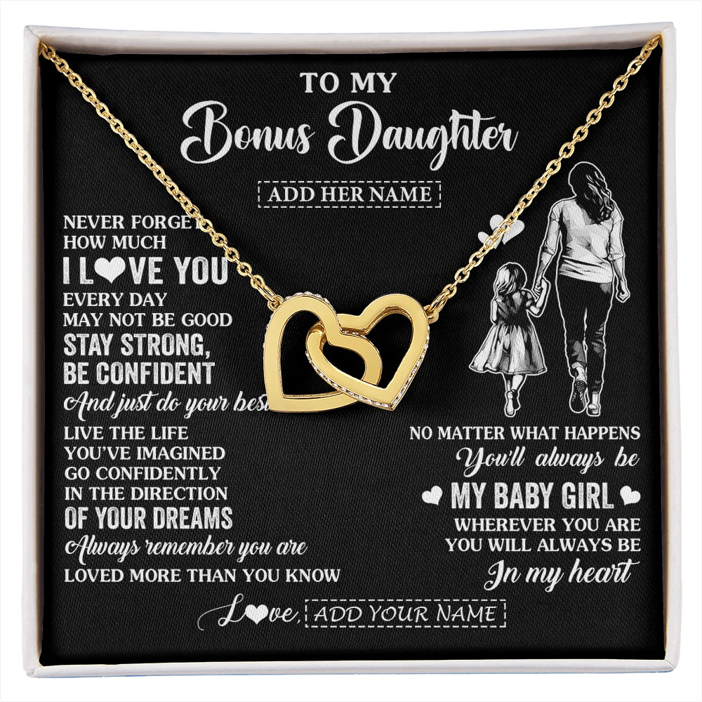 Interlocking Hearts Necklace 18K Yellow Gold Finish | 1 | Personalized To My Bonus Daughter Gifts From Stepmother Necklace Never Forget How Much I Love You Stepdaughter Birthday Christmas Custom Gift Box Message Card | https://siriusteestore.