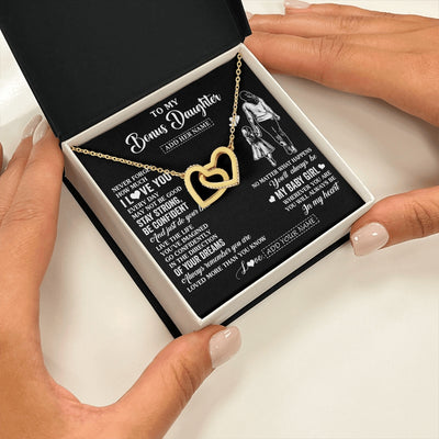Interlocking Hearts Necklace 18K Yellow Gold Finish | 2 | Personalized To My Bonus Daughter Gifts From Stepmother Necklace Never Forget How Much I Love You Stepdaughter Birthday Christmas Custom Gift Box Message Card | https://siriusteestore.