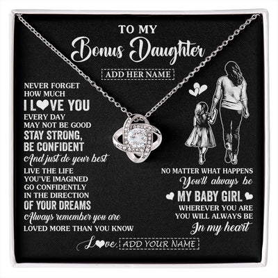 Love Knot Necklace 14K White Gold Finish | 1 | Personalized To My Bonus Daughter Gifts From Stepmother Necklace Never Forget How Much I Love You Stepdaughter Birthday Christmas Custom Gift Box Message Card | https://siriusteestore.