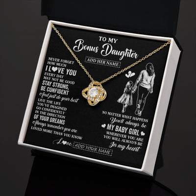 Love Knot Necklace 18K Yellow Gold Finish | 2 | Personalized To My Bonus Daughter Gifts From Stepmother Necklace Never Forget How Much I Love You Stepdaughter Birthday Christmas Custom Gift Box Message Card | https://siriusteestore.