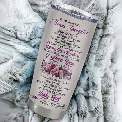 Personalized To My Bonus Daughter Gifts From Stepmother Tumbler Purple Floral Loving You Birthday Gifts For Stepdaughter Christmas Custom Stainless Steel Travel Mug Shirt & Hoodie | siriusteestore
