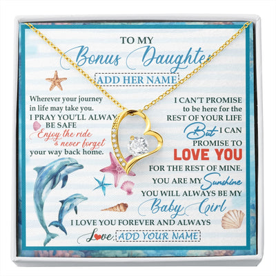 Forever Love Necklace 18K Yellow Gold Finish | 1 | Personalized To My Bonus Daughter Gifts Necklace Dolphin From Stepmom My Sunshine For Jewelry Stepddaughter Birthday Gift Christmas Gift Box Message Card | https://siriusteestore.