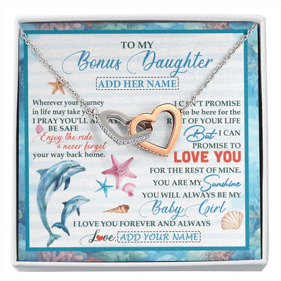 Interlocking Hearts Necklace Stainless Steel & Rose Gold Finish | 1 | Personalized To My Bonus Daughter Gifts Necklace Dolphin From Stepmom My Sunshine For Jewelry Stepddaughter Birthday Gift Christmas Gift Box Message Card | https://siriusteestore.