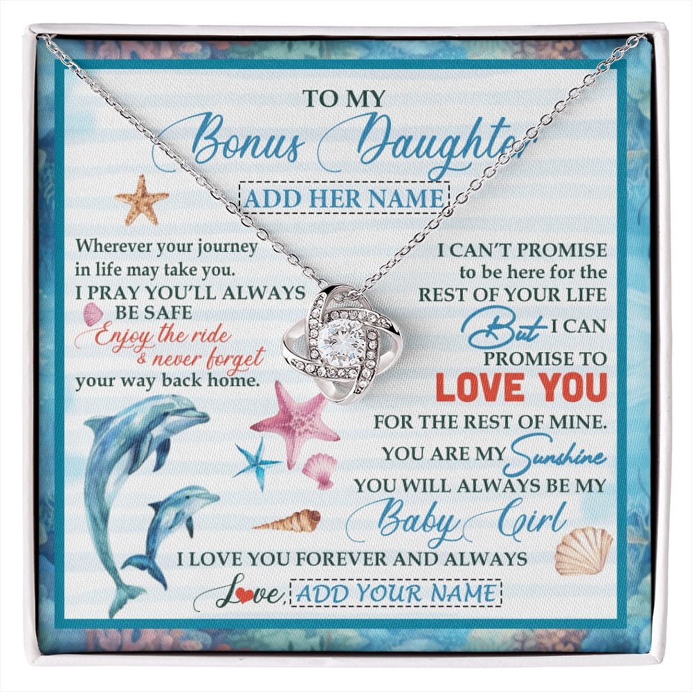 Love Knot Necklace 14K White Gold Finish | 1 | Personalized To My Bonus Daughter Gifts Necklace Dolphin From Stepmom My Sunshine For Jewelry Stepddaughter Birthday Gift Christmas Gift Box Message Card | https://siriusteestore.