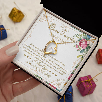 Forever Love Necklace 18K Yellow Gold Finish | 2 | Personalized To My Bonus Daughter Gifts Necklace From Bonus Mom Filled With My Love Stepdaughter Birthday Gifts Wedding Christmas Custom Gift Box Message Card | https://siriusteestore.