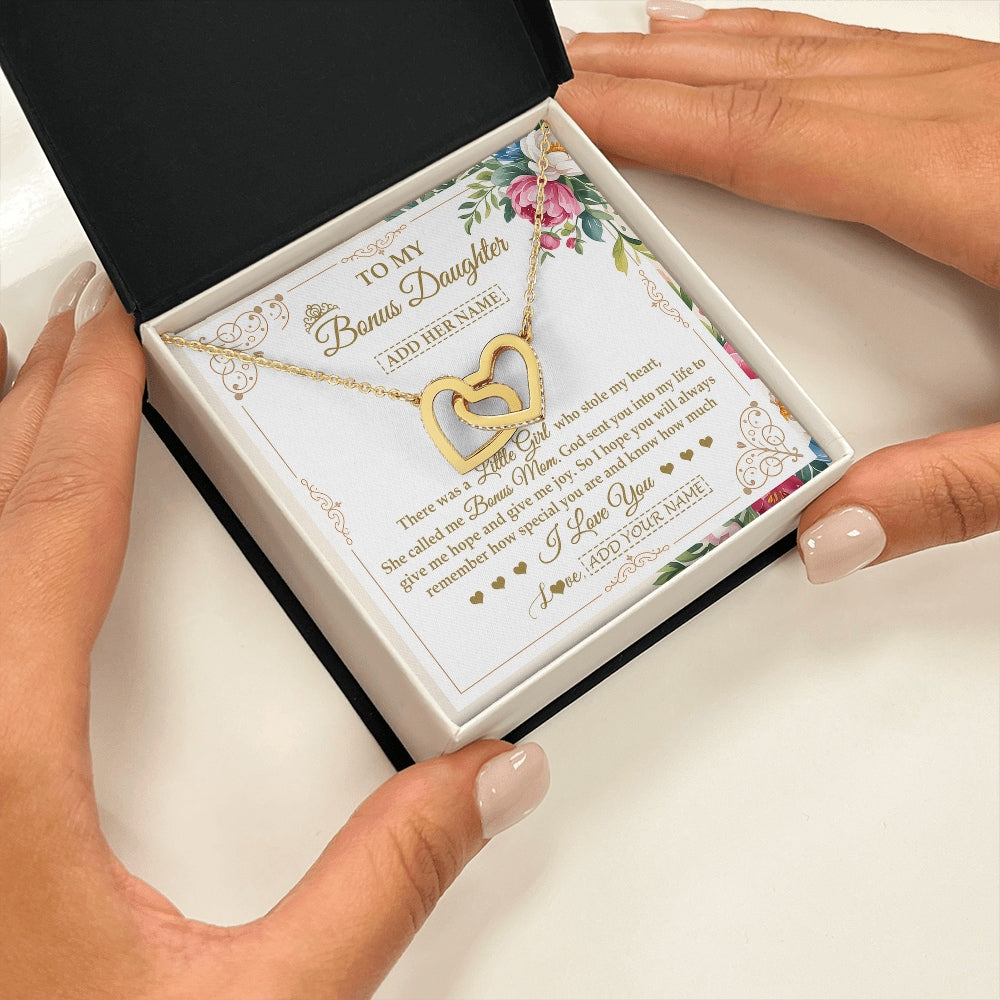 Interlocking Hearts Necklace 18K Yellow Gold Finish | 2 | Personalized To My Bonus Daughter Gifts Necklace From Bonus Mom Filled With My Love Stepdaughter Birthday Gifts Wedding Christmas Custom Gift Box Message Card | https://siriusteestore.