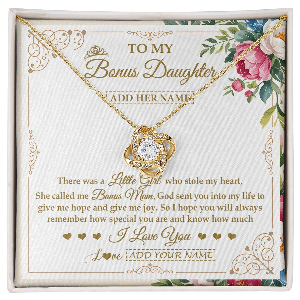 Love Knot Necklace 18K Yellow Gold Finish | 1 | Personalized To My Bonus Daughter Gifts Necklace From Bonus Mom Filled With My Love Stepdaughter Birthday Gifts Wedding Christmas Custom Gift Box Message Card | https://siriusteestore.