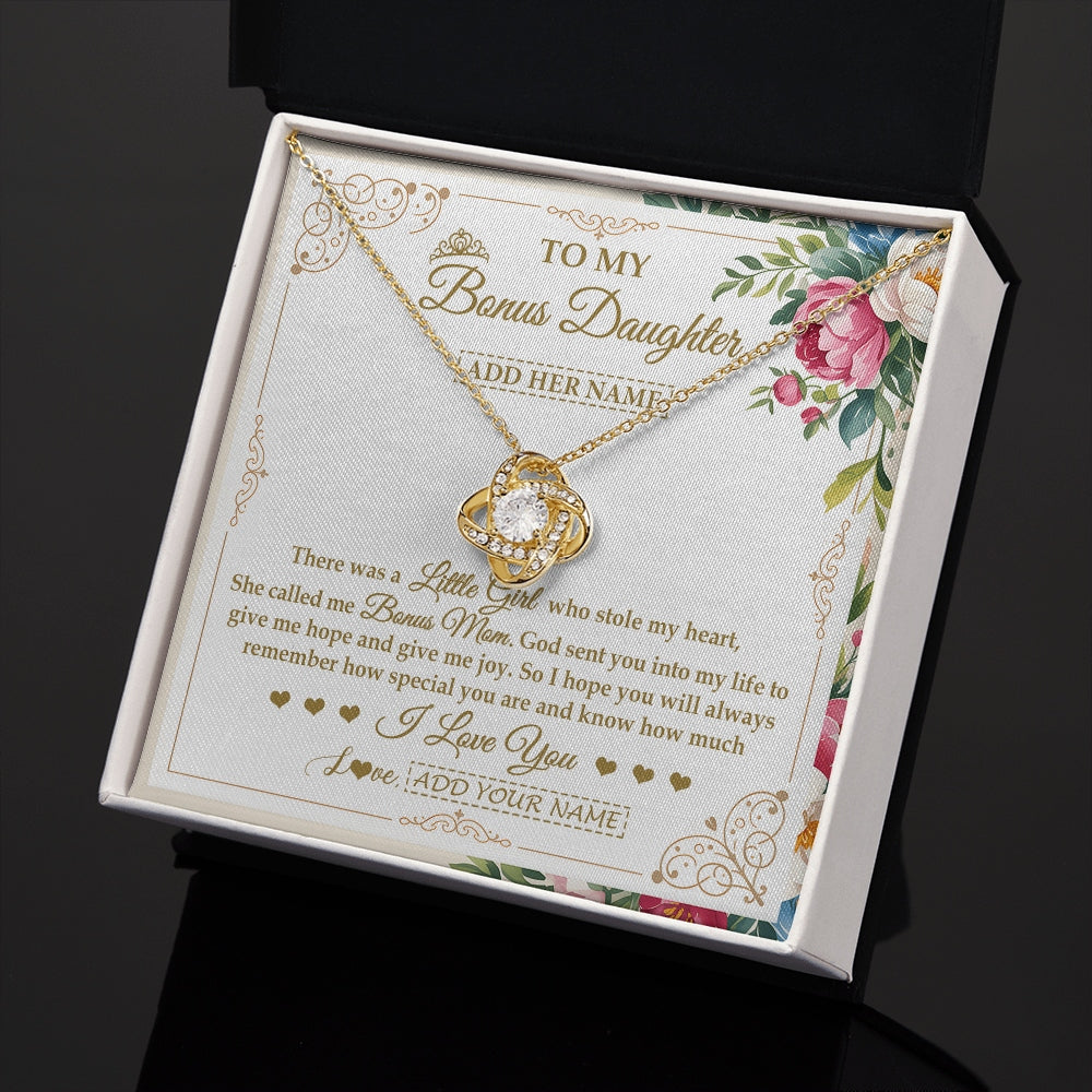 Love Knot Necklace 18K Yellow Gold Finish | 2 | Personalized To My Bonus Daughter Gifts Necklace From Bonus Mom Filled With My Love Stepdaughter Birthday Gifts Wedding Christmas Custom Gift Box Message Card | https://siriusteestore.