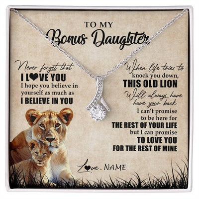 Alluring Beauty Necklace 14K White Gold Finish | Personalized To My Bonus Daughter Gifts Necklace From Bonus Mom Old Lion Stepdaughter Jewelry Birthday Graduation Christmas Customized Gift Box Message Card | siriusteestore