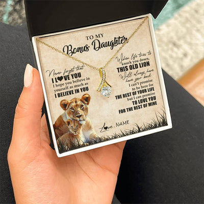Alluring Beauty Necklace 18K Yellow Gold Finish | Personalized To My Bonus Daughter Gifts Necklace From Bonus Mom Old Lion Stepdaughter Jewelry Birthday Graduation Christmas Customized Gift Box Message Card | siriusteestore