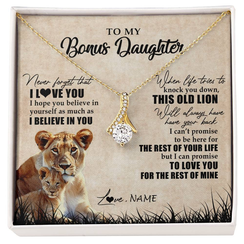 Alluring Beauty Necklace 18K Yellow Gold Finish | Personalized To My Bonus Daughter Gifts Necklace From Bonus Mom Old Lion Stepdaughter Jewelry Birthday Graduation Christmas Customized Gift Box Message Card | siriusteestore