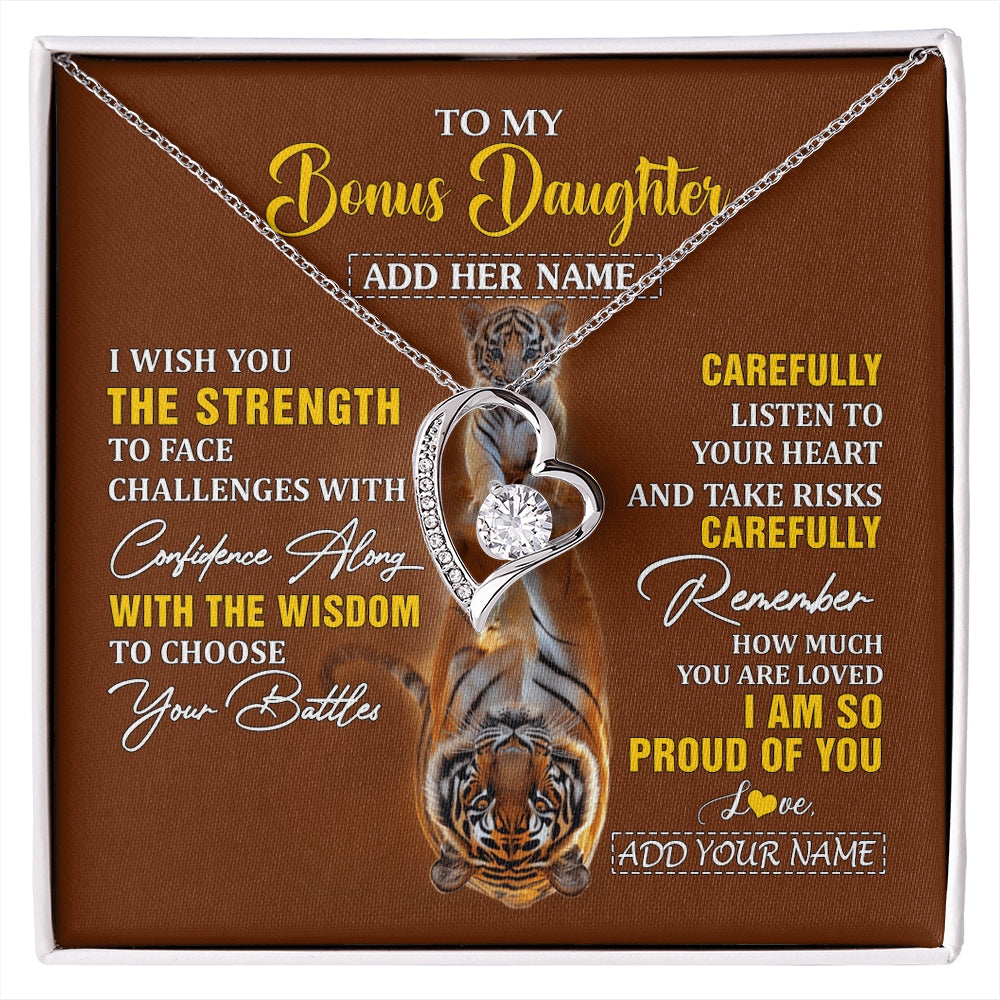Forever Love Necklace 14K White Gold Finish | 1 | Personalized To My Bonus Daughter Gifts Necklace From Godfather I Wish You The Strength Tiger Bonus Daughter Birthday Gifts Christmas Gift Box Message Card | https://siriusteestore.