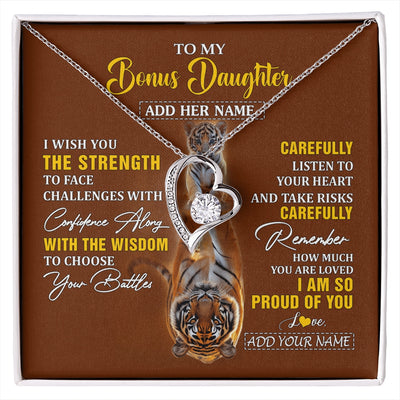 Forever Love Necklace 14K White Gold Finish | 1 | Personalized To My Bonus Daughter Gifts Necklace From Godfather I Wish You The Strength Tiger Bonus Daughter Birthday Gifts Christmas Gift Box Message Card | https://siriusteestore.