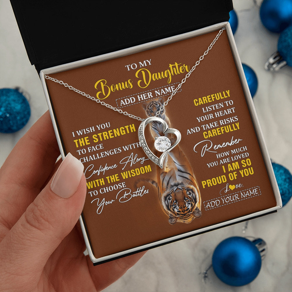 Forever Love Necklace 14K White Gold Finish | 2 | Personalized To My Bonus Daughter Gifts Necklace From Godfather I Wish You The Strength Tiger Bonus Daughter Birthday Gifts Christmas Gift Box Message Card | https://siriusteestore.