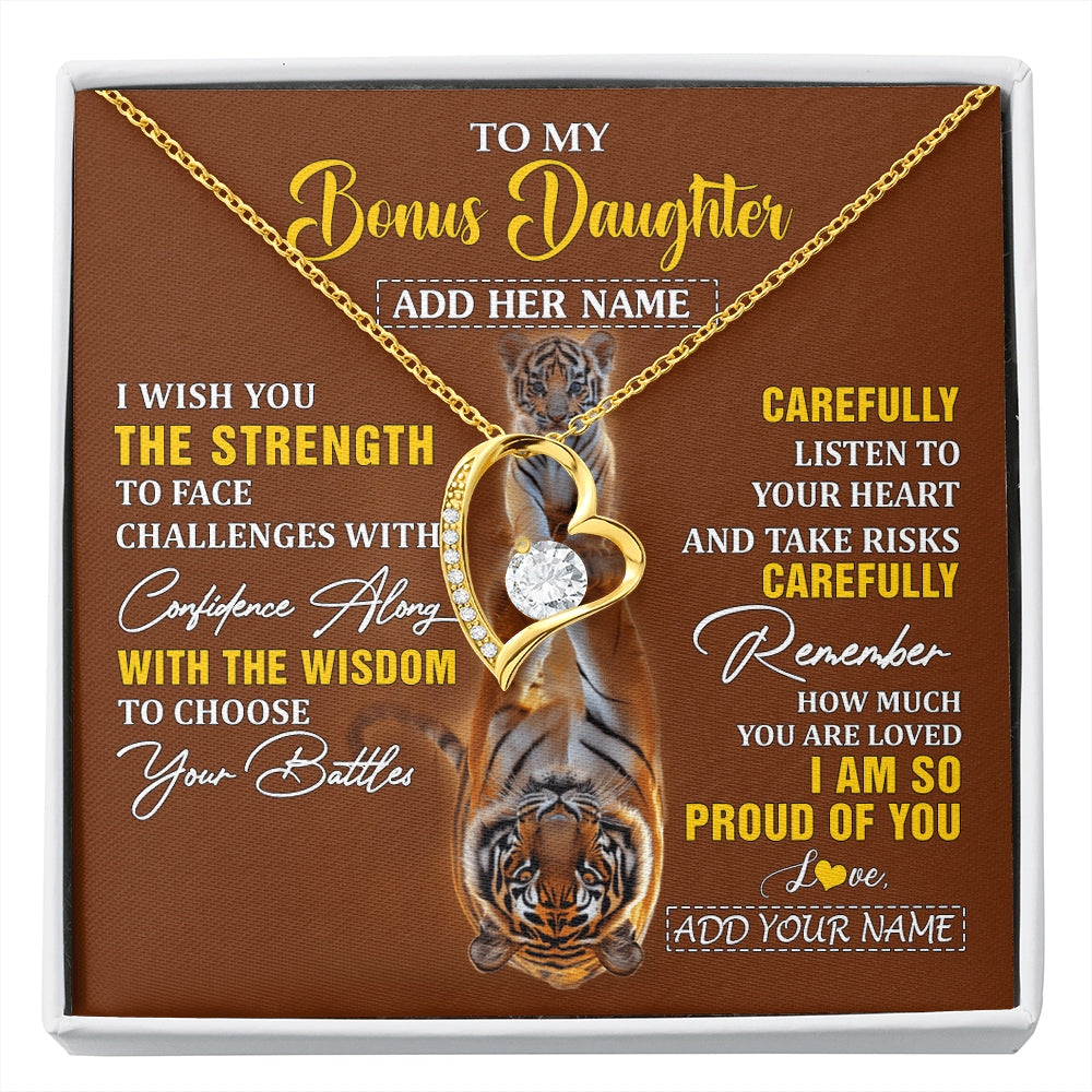 Forever Love Necklace 18K Yellow Gold Finish | 1 | Personalized To My Bonus Daughter Gifts Necklace From Godfather I Wish You The Strength Tiger Bonus Daughter Birthday Gifts Christmas Gift Box Message Card | https://siriusteestore.