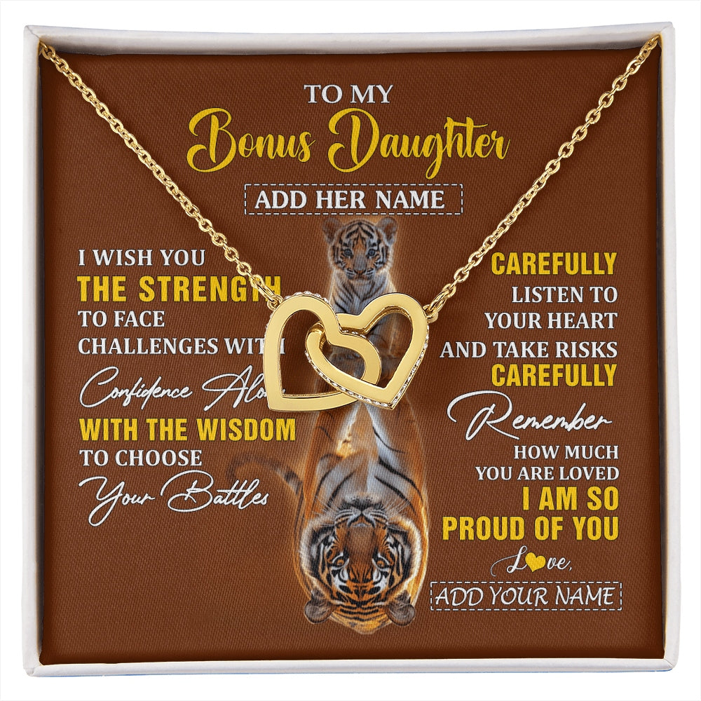 Interlocking Hearts Necklace 18K Yellow Gold Finish | 1 | Personalized To My Bonus Daughter Gifts Necklace From Godfather I Wish You The Strength Tiger Bonus Daughter Birthday Gifts Christmas Gift Box Message Card | https://siriusteestore.
