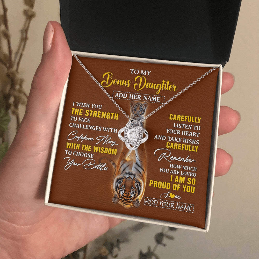 Love Knot Necklace 14K White Gold Finish | 2 | Personalized To My Bonus Daughter Gifts Necklace From Godfather I Wish You The Strength Tiger Bonus Daughter Birthday Gifts Christmas Gift Box Message Card | https://siriusteestore.