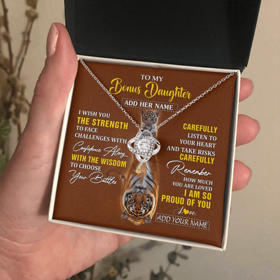 Love Knot Necklace 14K White Gold Finish | 2 | Personalized To My Bonus Daughter Gifts Necklace From Godfather I Wish You The Strength Tiger Bonus Daughter Birthday Gifts Christmas Gift Box Message Card | https://siriusteestore.