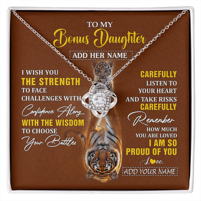 Love Knot Necklace 14K White Gold Finish | 1 | Personalized To My Bonus Daughter Gifts Necklace From Godfather I Wish You The Strength Tiger Bonus Daughter Birthday Gifts Christmas Gift Box Message Card | https://siriusteestore.
