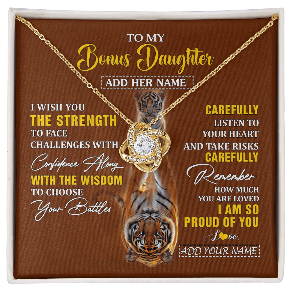 Love Knot Necklace 18K Yellow Gold Finish | 1 | Personalized To My Bonus Daughter Gifts Necklace From Godfather I Wish You The Strength Tiger Bonus Daughter Birthday Gifts Christmas Gift Box Message Card | https://siriusteestore.