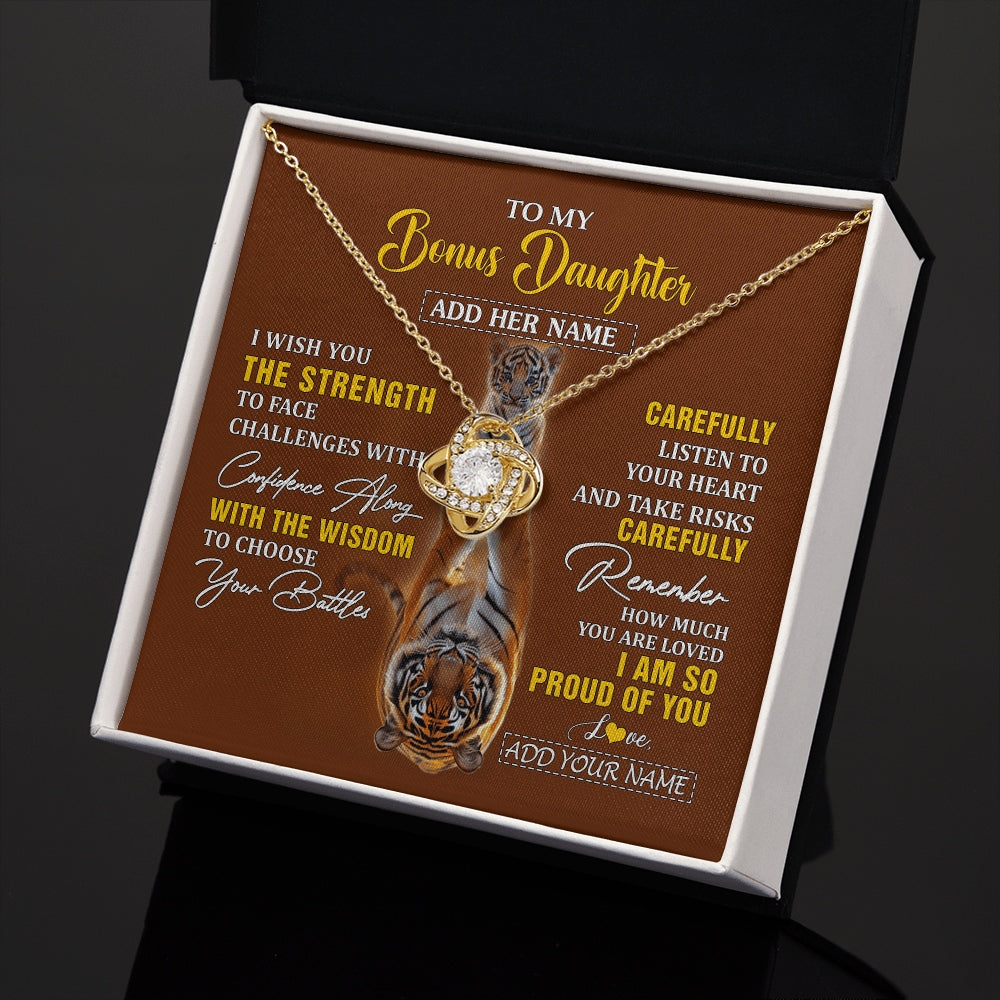 Love Knot Necklace 18K Yellow Gold Finish | 2 | Personalized To My Bonus Daughter Gifts Necklace From Godfather I Wish You The Strength Tiger Bonus Daughter Birthday Gifts Christmas Gift Box Message Card | https://siriusteestore.