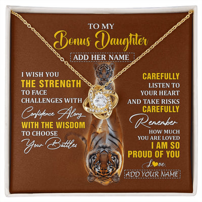 Love Knot Necklace 18K Yellow Gold Finish | 1 | Personalized To My Bonus Daughter Gifts Necklace From Godfather I Wish You The Strength Tiger Bonus Daughter Birthday Gifts Christmas Gift Box Message Card | https://siriusteestore.