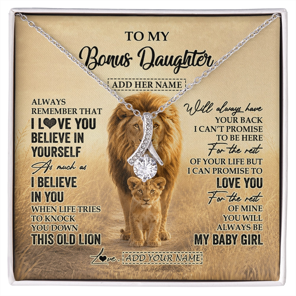 Alluring Beauty Necklace 14K White Gold Finish | 1 | Personalized To My Bonus Daughter Gifts Necklace From Stepdad Always Remember Lion Gifts For Stepdaughter Birthday Graduation Christmas Gift Box Message Card | https://siriusteestore.