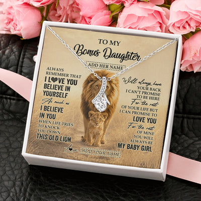 Alluring Beauty Necklace 14K White Gold Finish | 2 | Personalized To My Bonus Daughter Gifts Necklace From Stepdad Always Remember Lion Gifts For Stepdaughter Birthday Graduation Christmas Gift Box Message Card | https://siriusteestore.