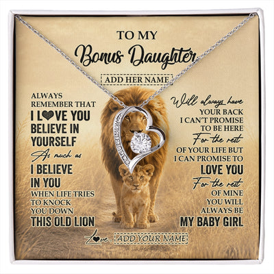 Forever Love Necklace 14K White Gold Finish | 1 | Personalized To My Bonus Daughter Gifts Necklace From Stepdad Always Remember Lion Gifts For Stepdaughter Birthday Graduation Christmas Gift Box Message Card | https://siriusteestore.