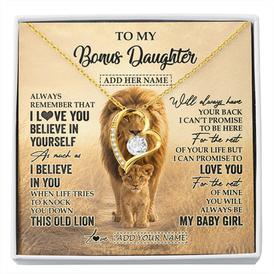 Forever Love Necklace 18K Yellow Gold Finish | 1 | Personalized To My Bonus Daughter Gifts Necklace From Stepdad Always Remember Lion Gifts For Stepdaughter Birthday Graduation Christmas Gift Box Message Card | https://siriusteestore.