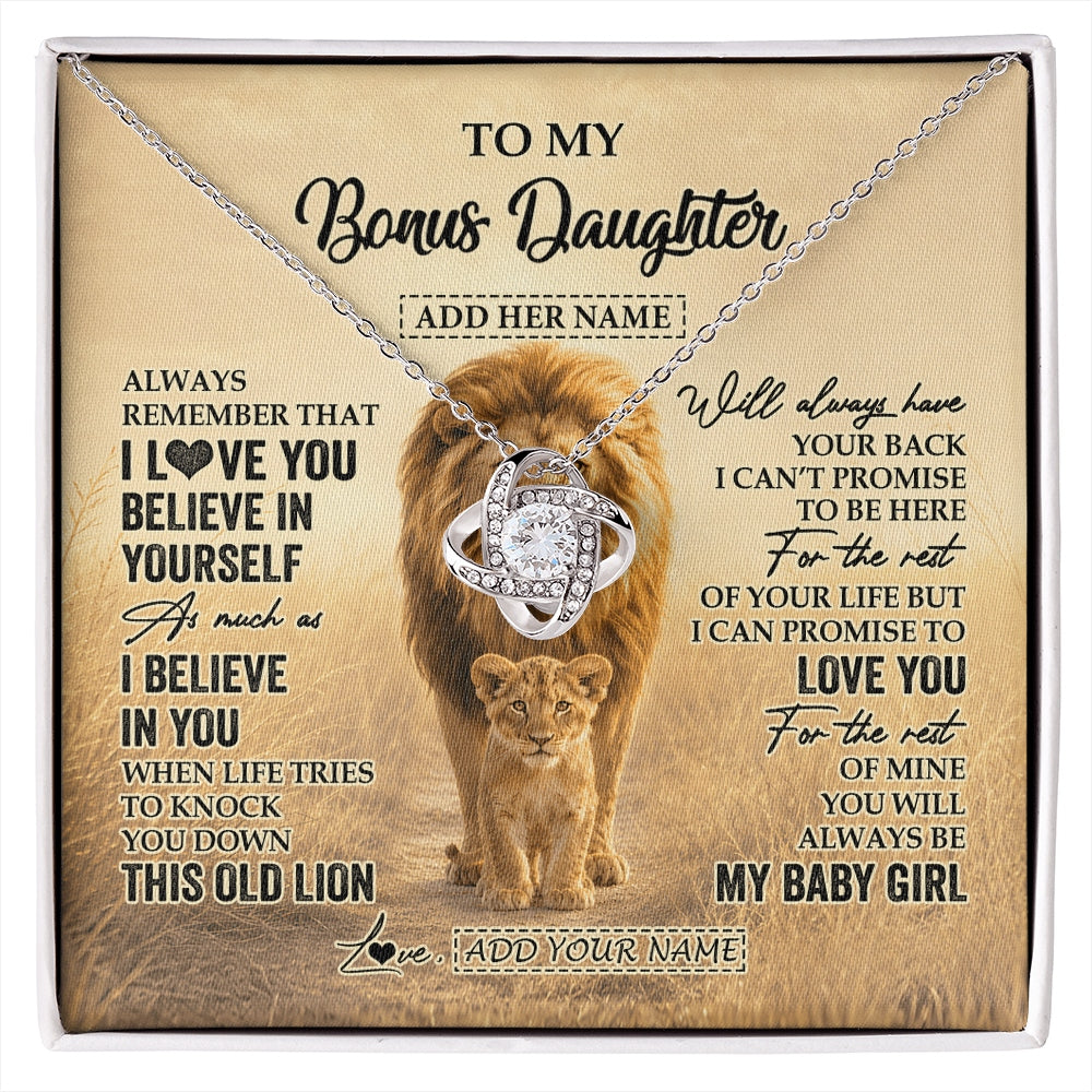 Love Knot Necklace 14K White Gold Finish | 1 | Personalized To My Bonus Daughter Gifts Necklace From Stepdad Always Remember Lion Gifts For Stepdaughter Birthday Graduation Christmas Gift Box Message Card | https://siriusteestore.
