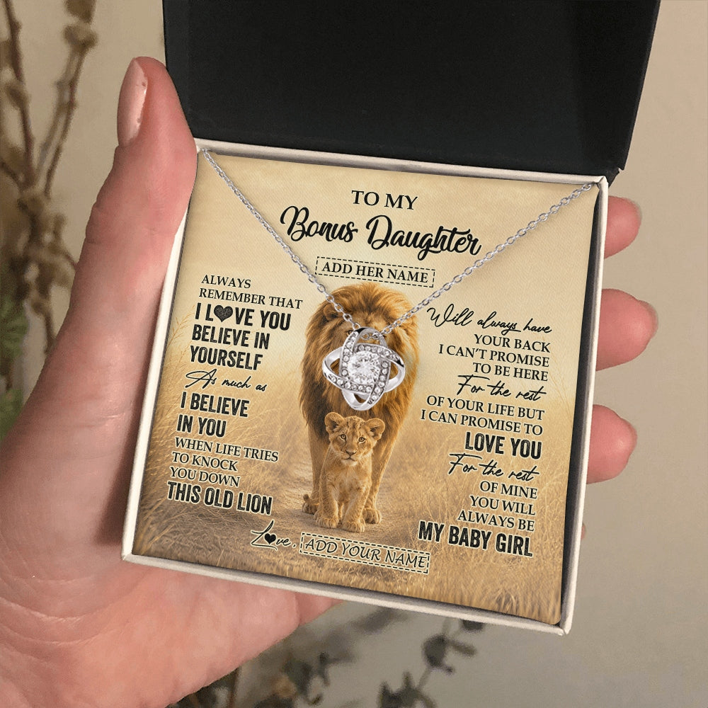 Love Knot Necklace 14K White Gold Finish | 2 | Personalized To My Bonus Daughter Gifts Necklace From Stepdad Always Remember Lion Gifts For Stepdaughter Birthday Graduation Christmas Gift Box Message Card | https://siriusteestore.