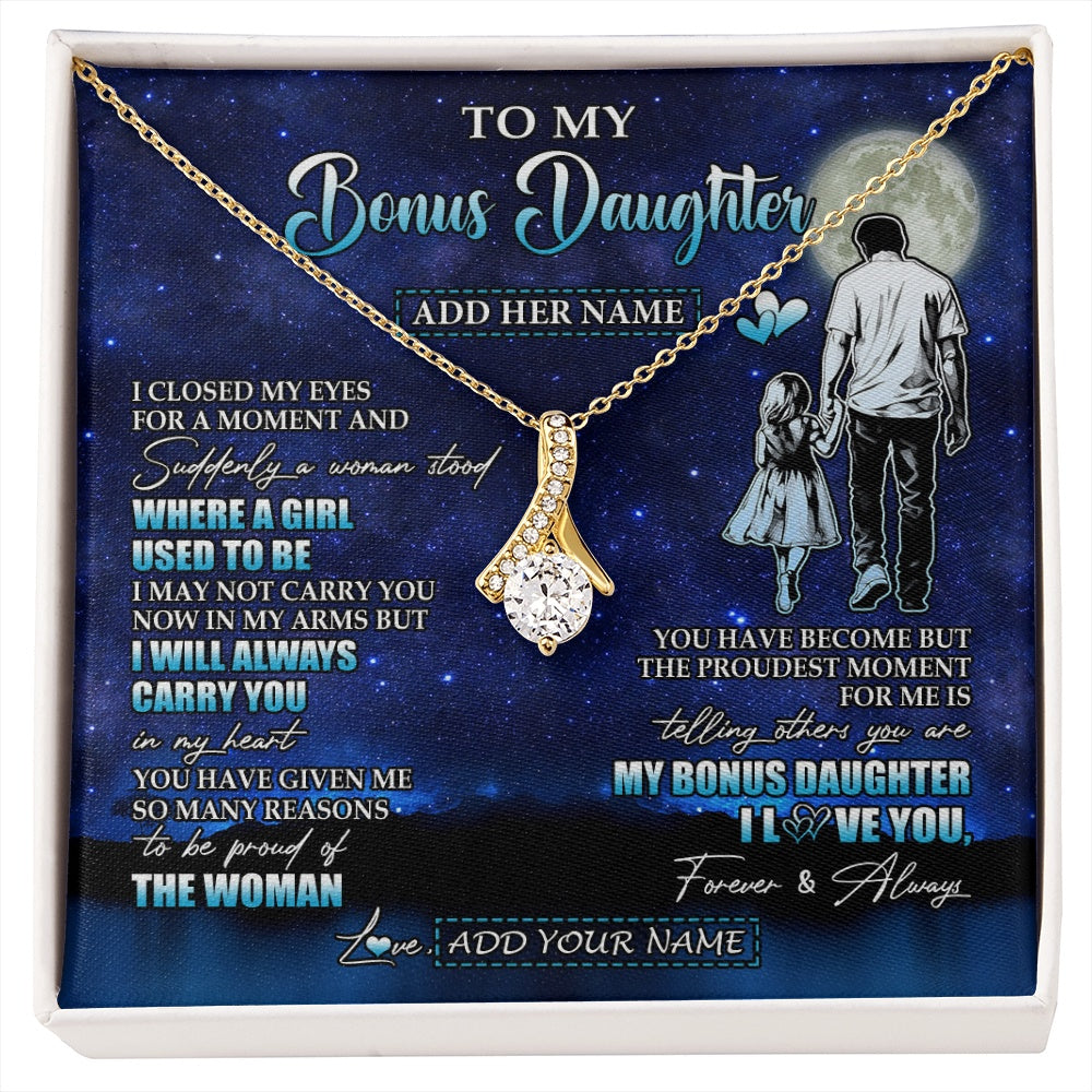 Alluring Beauty Necklace 18K Yellow Gold Finish | 1 | Personalized To My Bonus Daughter Gifts Necklace From Stepdad I Closed My Eyes For A Moment Stepdaughter Birthday Graduation Christmas Gift Box Message Card | siriusteestore.myshopify