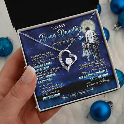 Forever Love Necklace 14K White Gold Finish | 2 | Personalized To My Bonus Daughter Gifts Necklace From Stepdad I Closed My Eyes For A Moment Stepdaughter Birthday Graduation Christmas Gift Box Message Card | siriusteestore.myshopify