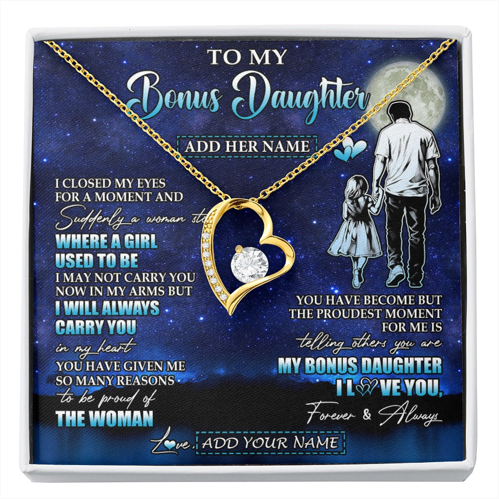 Forever Love Necklace 18K Yellow Gold Finish | 1 | Personalized To My Bonus Daughter Gifts Necklace From Stepdad I Closed My Eyes For A Moment Stepdaughter Birthday Graduation Christmas Gift Box Message Card | siriusteestore.myshopify