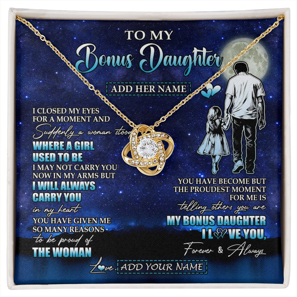 Love Knot Necklace 18K Yellow Gold Finish | 1 | Personalized To My Bonus Daughter Gifts Necklace From Stepdad I Closed My Eyes For A Moment Stepdaughter Birthday Graduation Christmas Gift Box Message Card | siriusteestore.myshopify