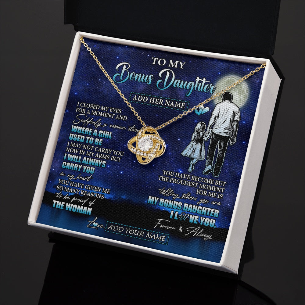 Love Knot Necklace 18K Yellow Gold Finish | 2 | Personalized To My Bonus Daughter Gifts Necklace From Stepdad I Closed My Eyes For A Moment Stepdaughter Birthday Graduation Christmas Gift Box Message Card | siriusteestore.myshopify