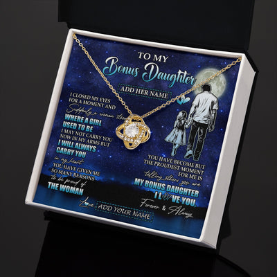 Love Knot Necklace 18K Yellow Gold Finish | 2 | Personalized To My Bonus Daughter Gifts Necklace From Stepdad I Closed My Eyes For A Moment Stepdaughter Birthday Graduation Christmas Gift Box Message Card | siriusteestore.myshopify