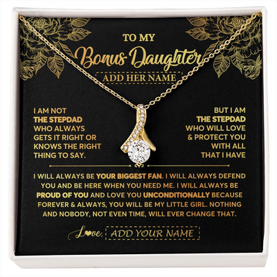 Alluring Beauty Necklace 18K Yellow Gold Finish | 1 | Personalized To My Bonus Daughter Gifts Necklace From Stepdad Meaningful Family Jewelry Birthday Gifts For Stepdaughter Christmas Custom Gift Box Message Card | https://siriusteestore.