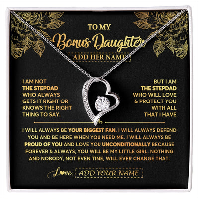 Forever Love Necklace 14K White Gold Finish | 1 | Personalized To My Bonus Daughter Gifts Necklace From Stepdad Meaningful Family Jewelry Birthday Gifts For Stepdaughter Christmas Custom Gift Box Message Card | https://siriusteestore.