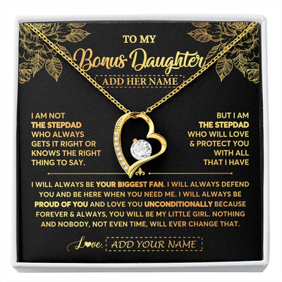 Forever Love Necklace 18K Yellow Gold Finish | 1 | Personalized To My Bonus Daughter Gifts Necklace From Stepdad Meaningful Family Jewelry Birthday Gifts For Stepdaughter Christmas Custom Gift Box Message Card | https://siriusteestore.